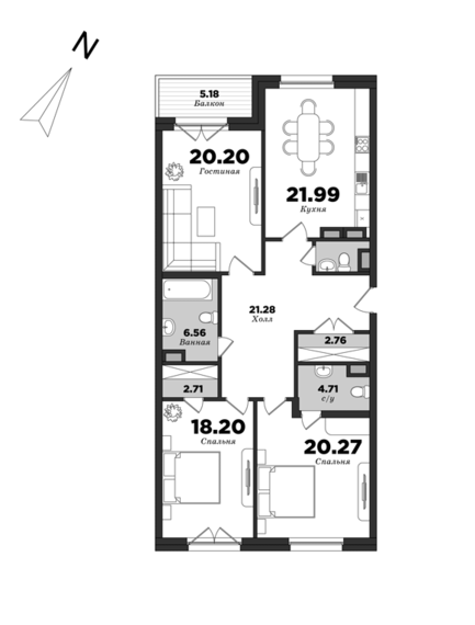 Крестовский De Luxe, Корпус 8, 3 спальни, 123.19 м² | планировка элитных квартир Санкт-Петербурга | М16